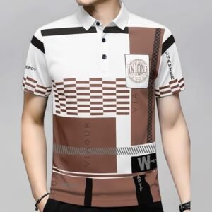 Printed Polo Neck Cotton Blend T-Shirt
